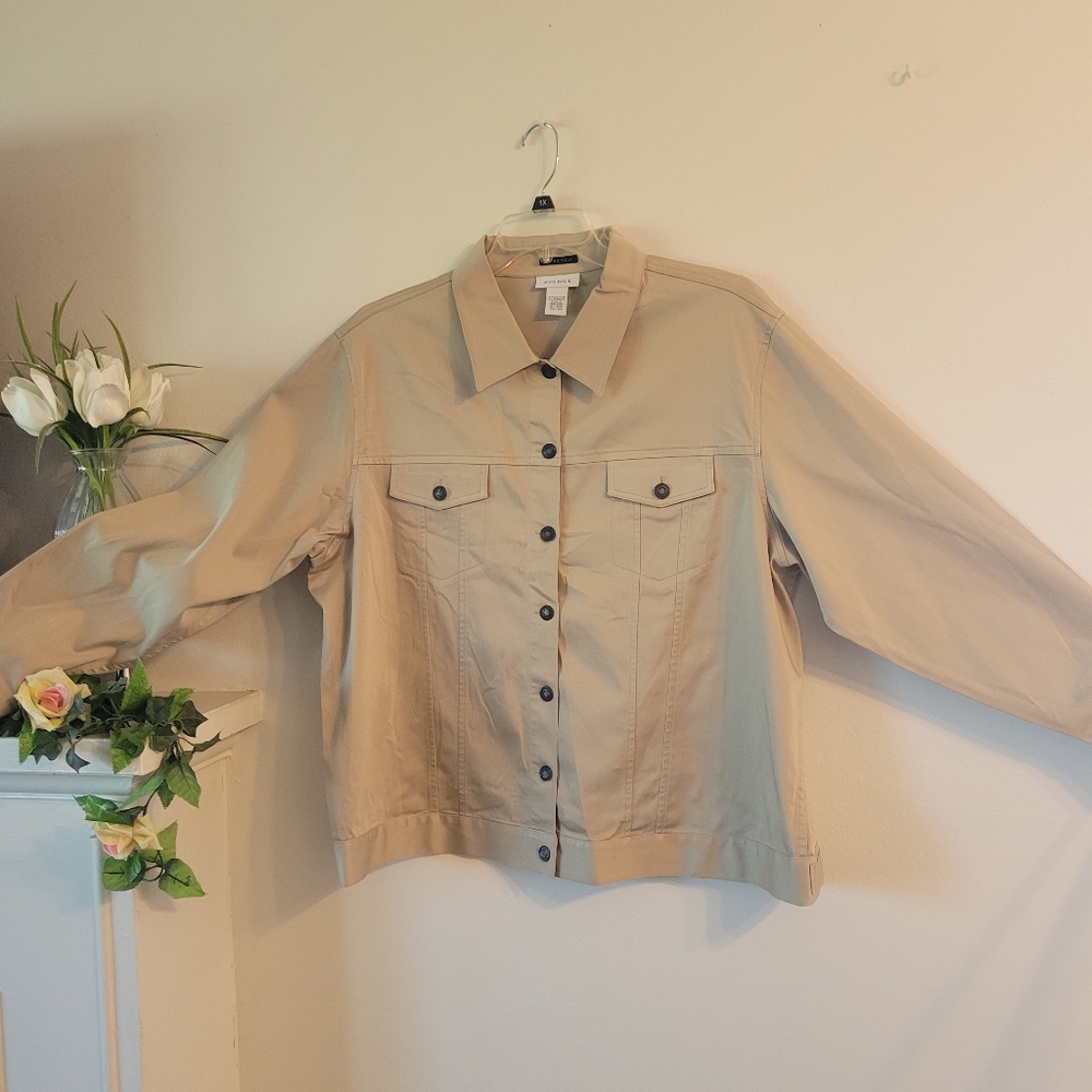 Biege Button Down Ling Sleeve Strech Avenue Top